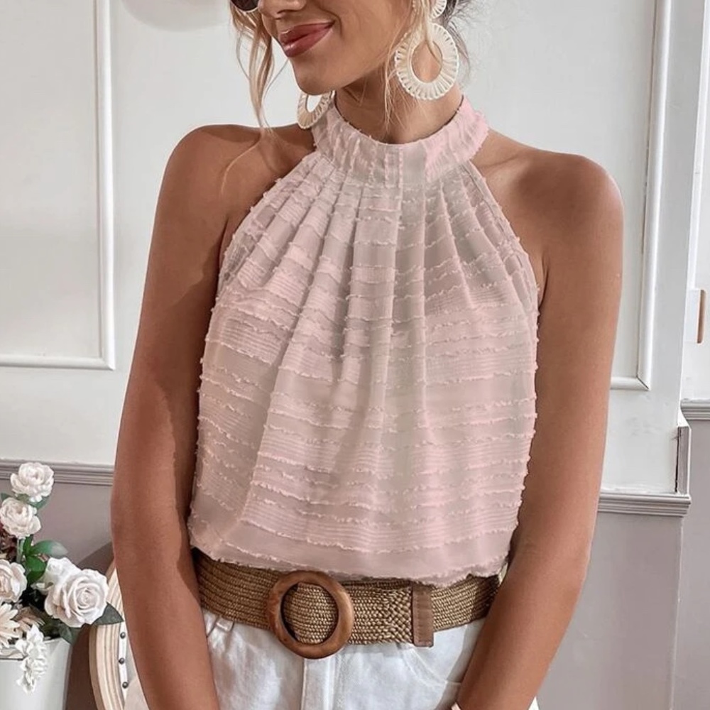 Boho Textured Minimalist Halter Top - Picture 1 of 13